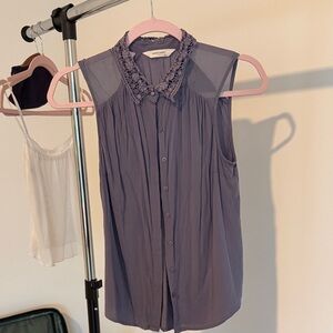 Naf Naf Purple Sleeveless Blouse with Lace Collar